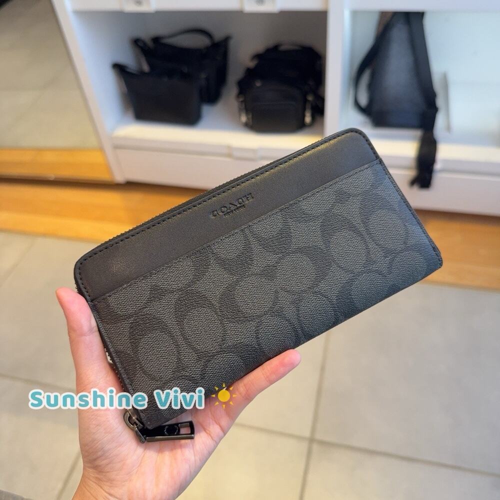NWT COACH Accordion Wallet Signature Canvas Gunmetal/Charcoal/Black 58112/CY405
